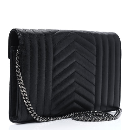 Saint Laurent Sheepskin Tri-Quilt Monogram Envelope Chain Wallet Black 3 of 13