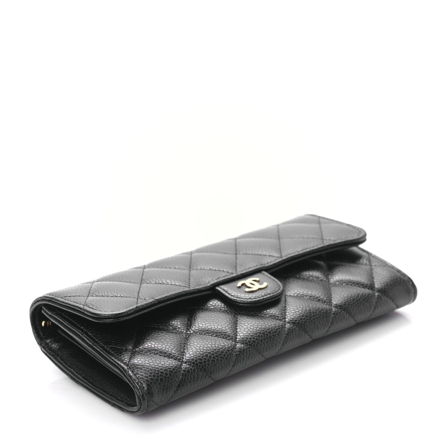 Caviar Quilted Long Flap Wallet Black