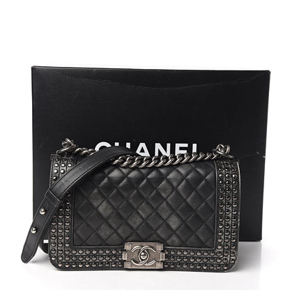 Chanel Faded Calfskin Quilted Medium Studded Boy Flap Black 10 of 10