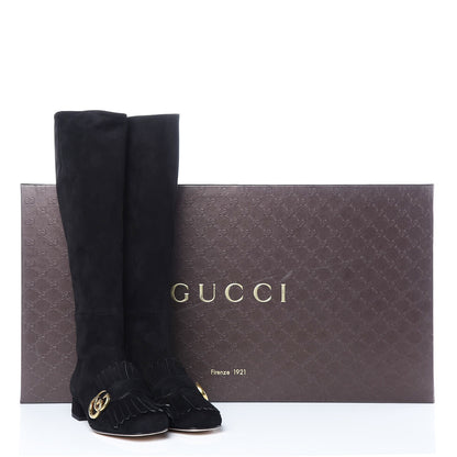 Gucci Kid Scamosciato GG Marmont Fringe Knee High Boots 35.5 Black 9 of 9