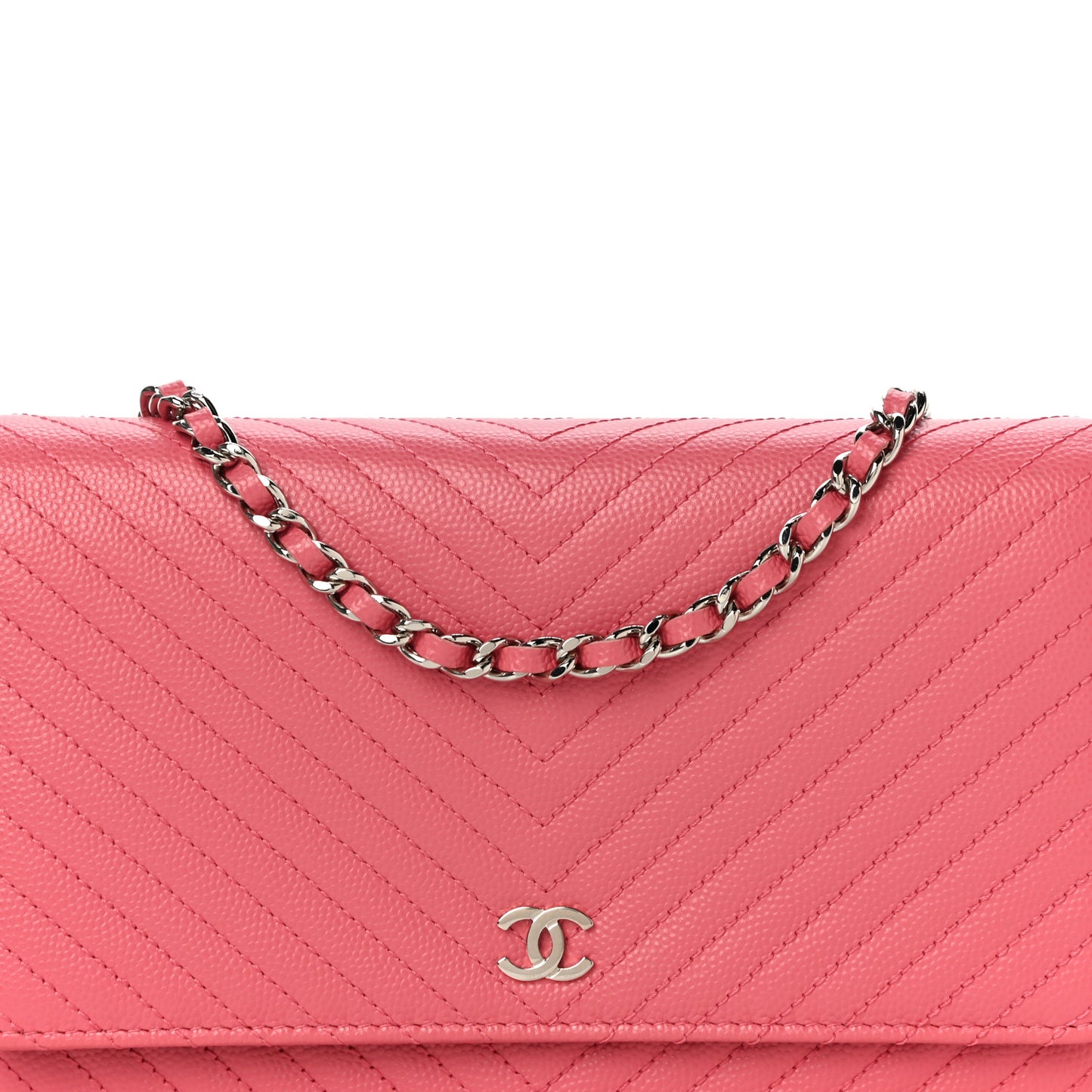 Caviar Chevron Quilted Wallet On Chain WOC Pink