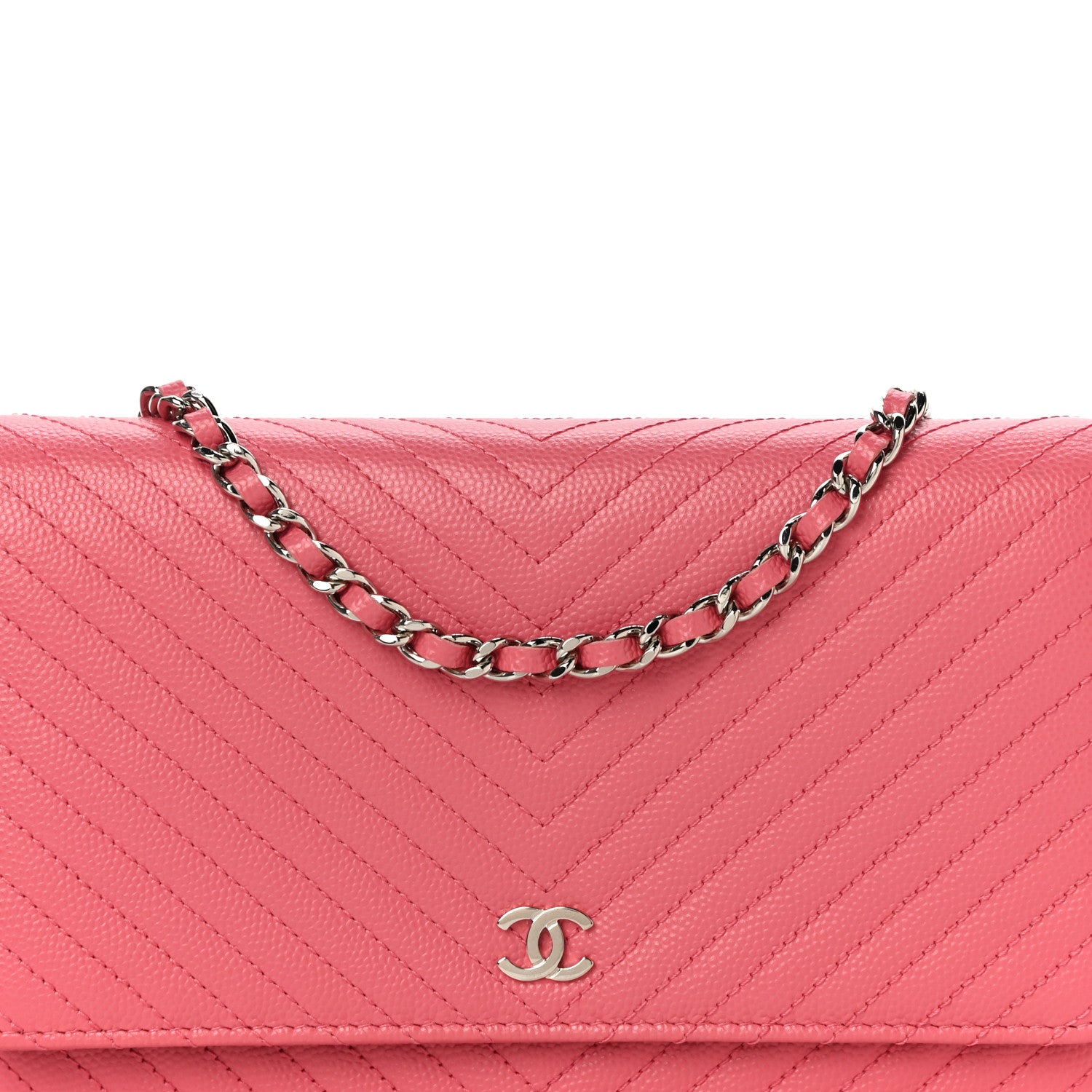Chanel Caviar Chevron Quilted Wallet On Chain WOC Pink 9 of 12