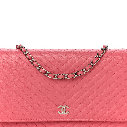 Chanel Caviar Chevron Quilted Wallet On Chain WOC Pink 9 of 12