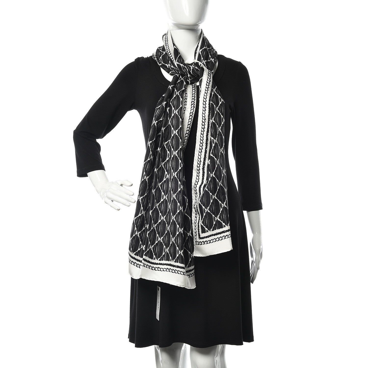 Chanel Silk Stole White Black 2 of 4