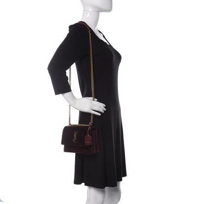 Saint Laurent Velvet Small Monogram Sunset Burgundy 3 of 11