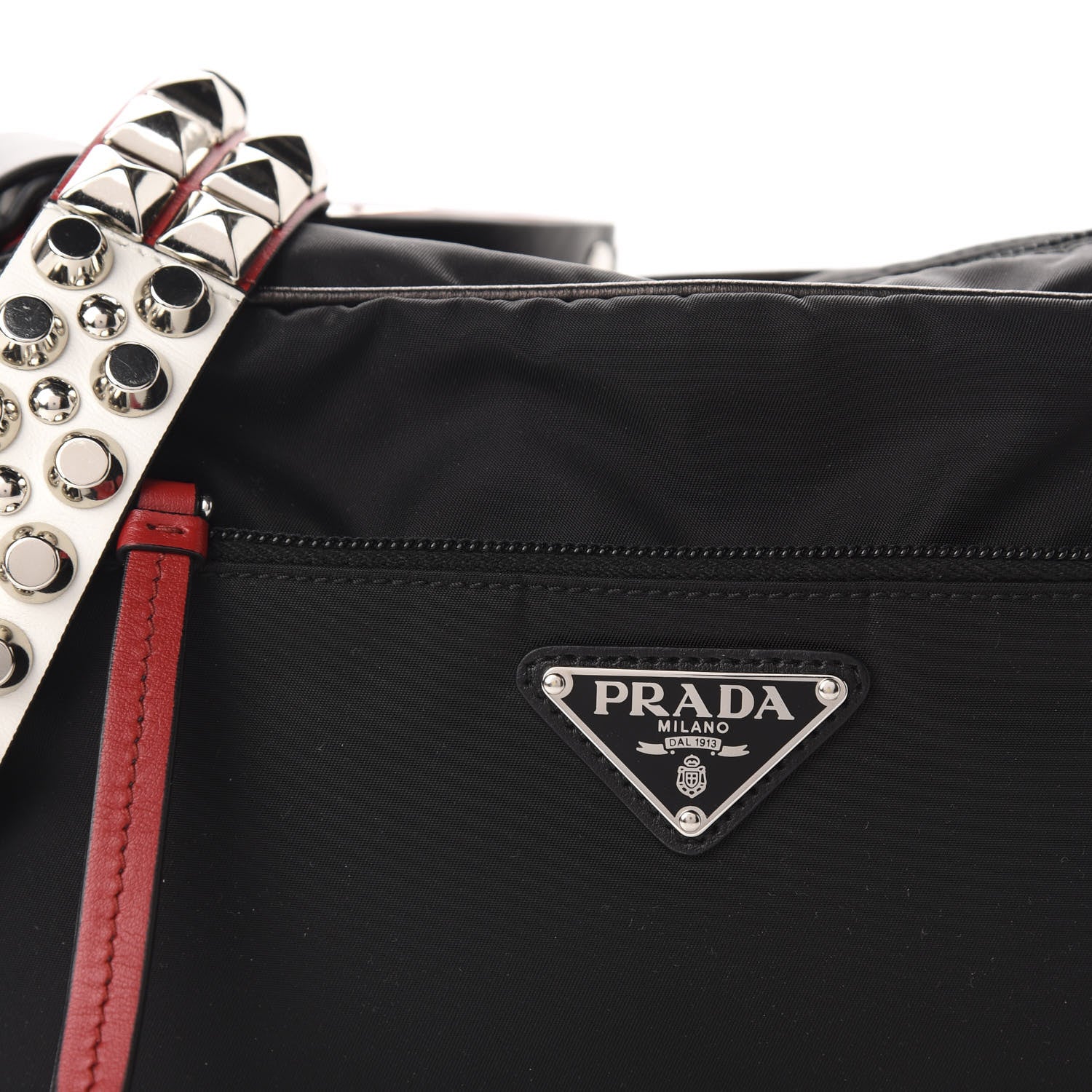 Prada Tessuto Nylon Studded New Vela Shoulder Bag Black Fuoco 11 of 11