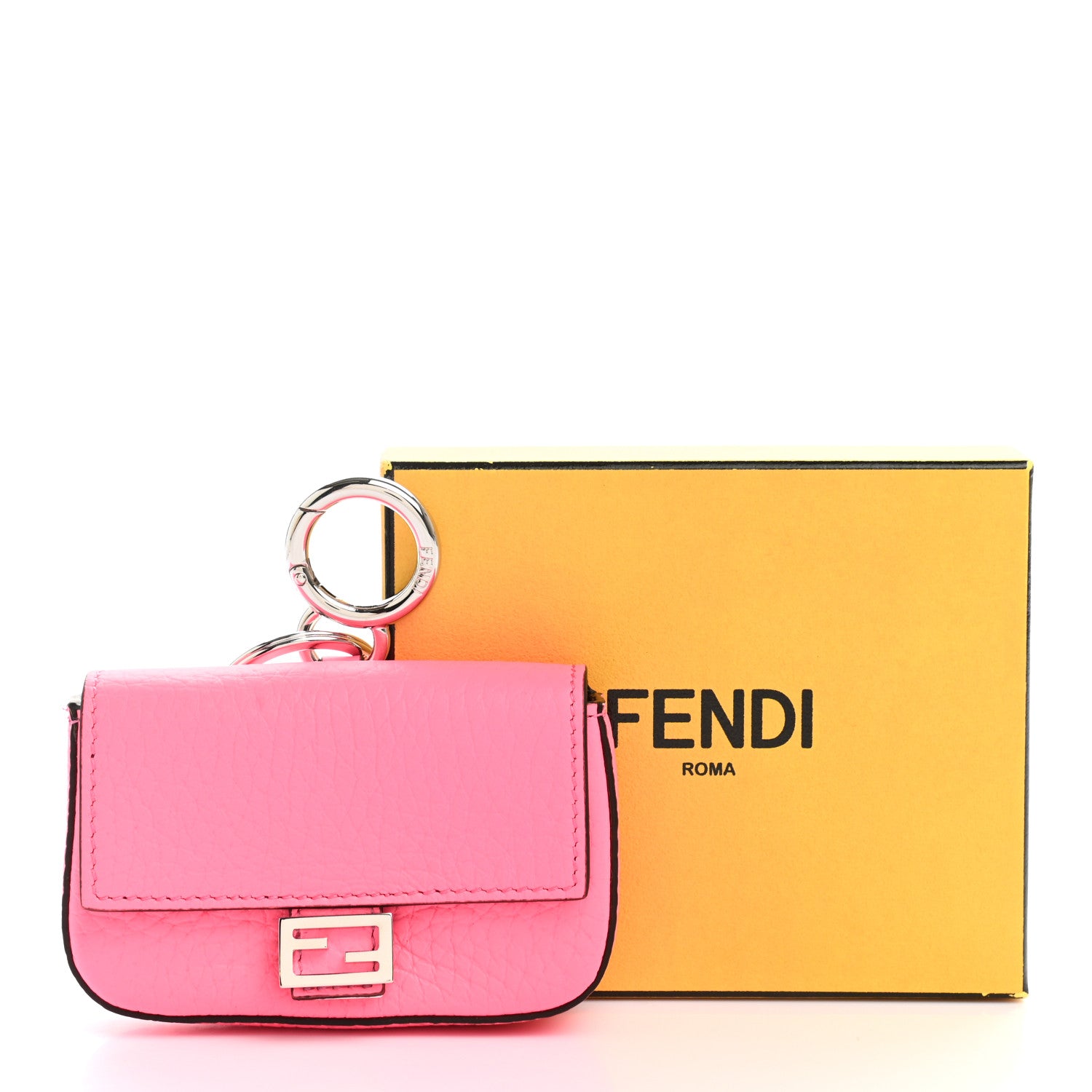 Fendi Cuoio Romano Micro Baguette Charm Rosa Fluo 9 of 9