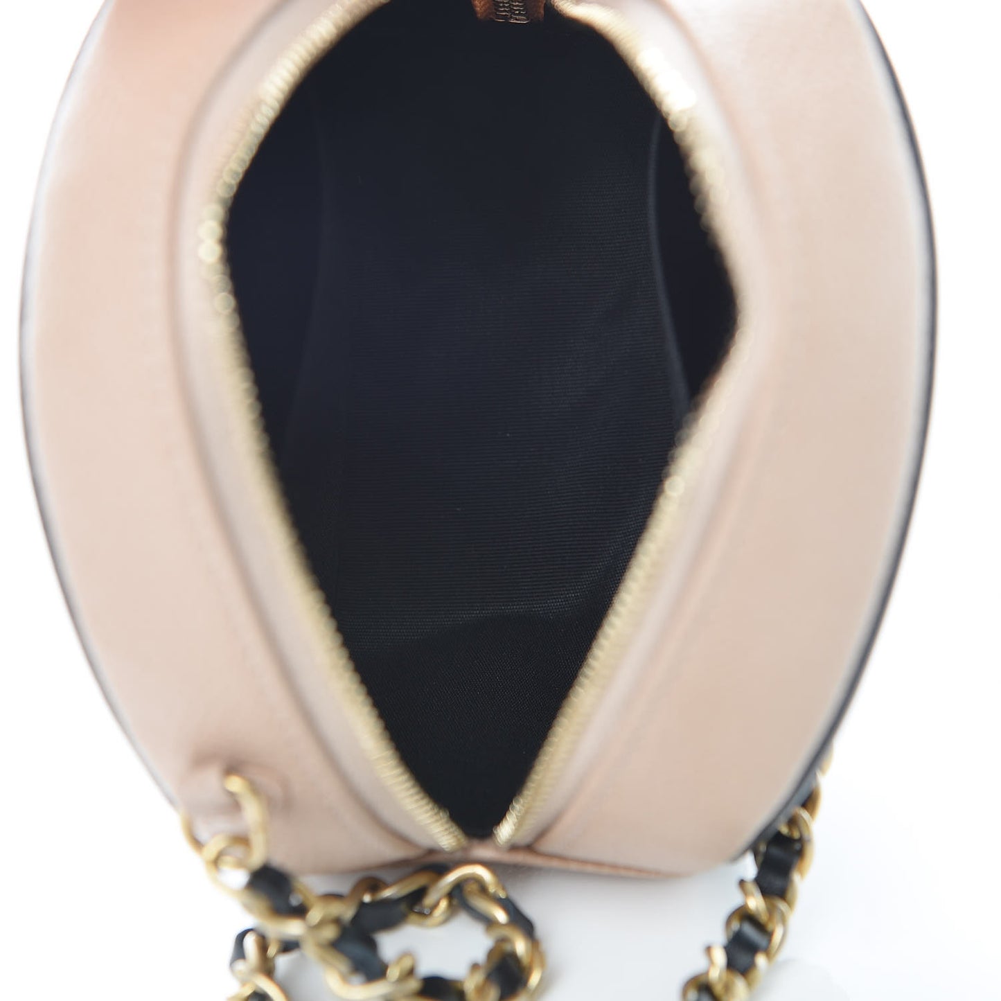 Caviar Quilted Round Filigree Crossbody Beige Black