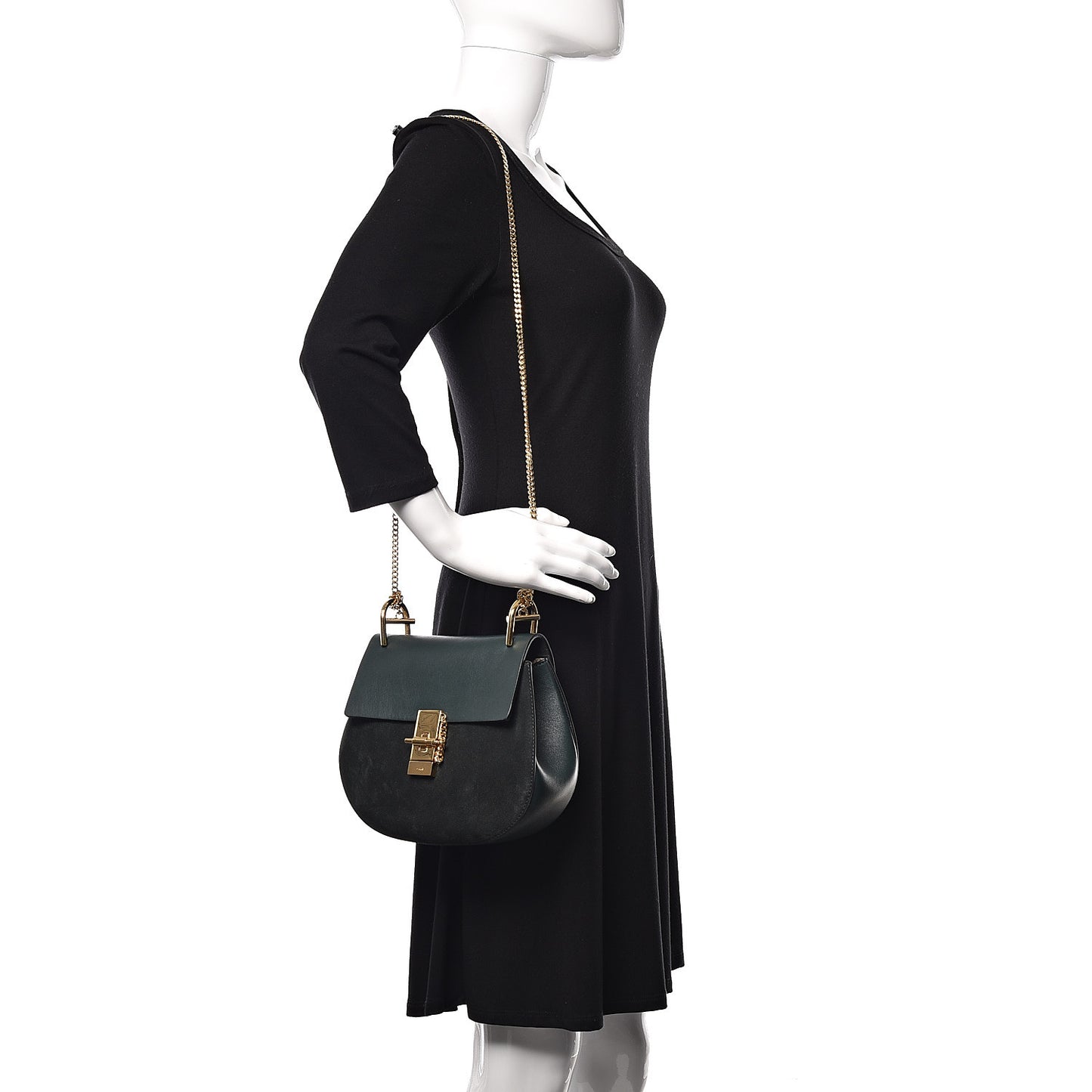 Suede Smooth Calfskin Drew Shoulder Bag Intense Green