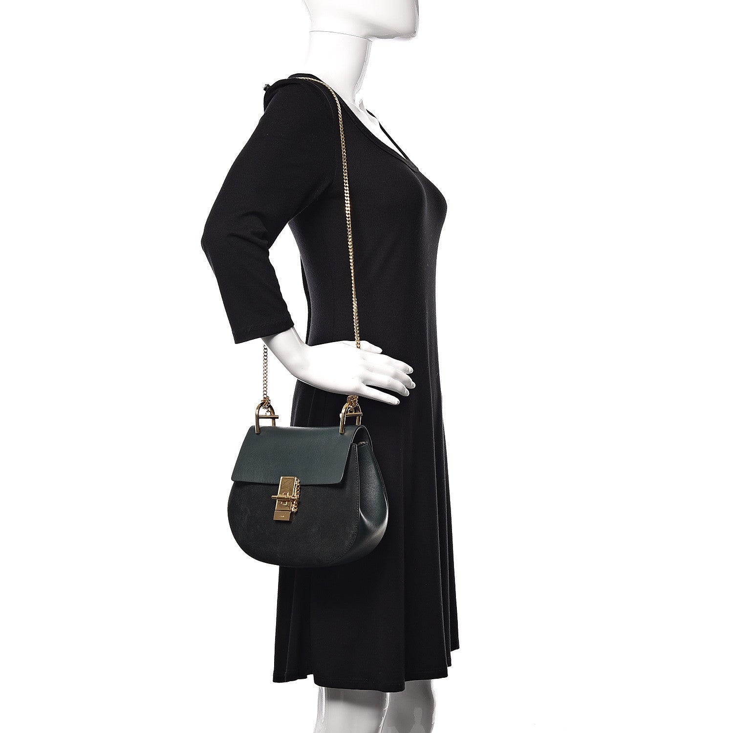 Chloe Suede Smooth Calfskin Drew Shoulder Bag Intense Green 2 of 9