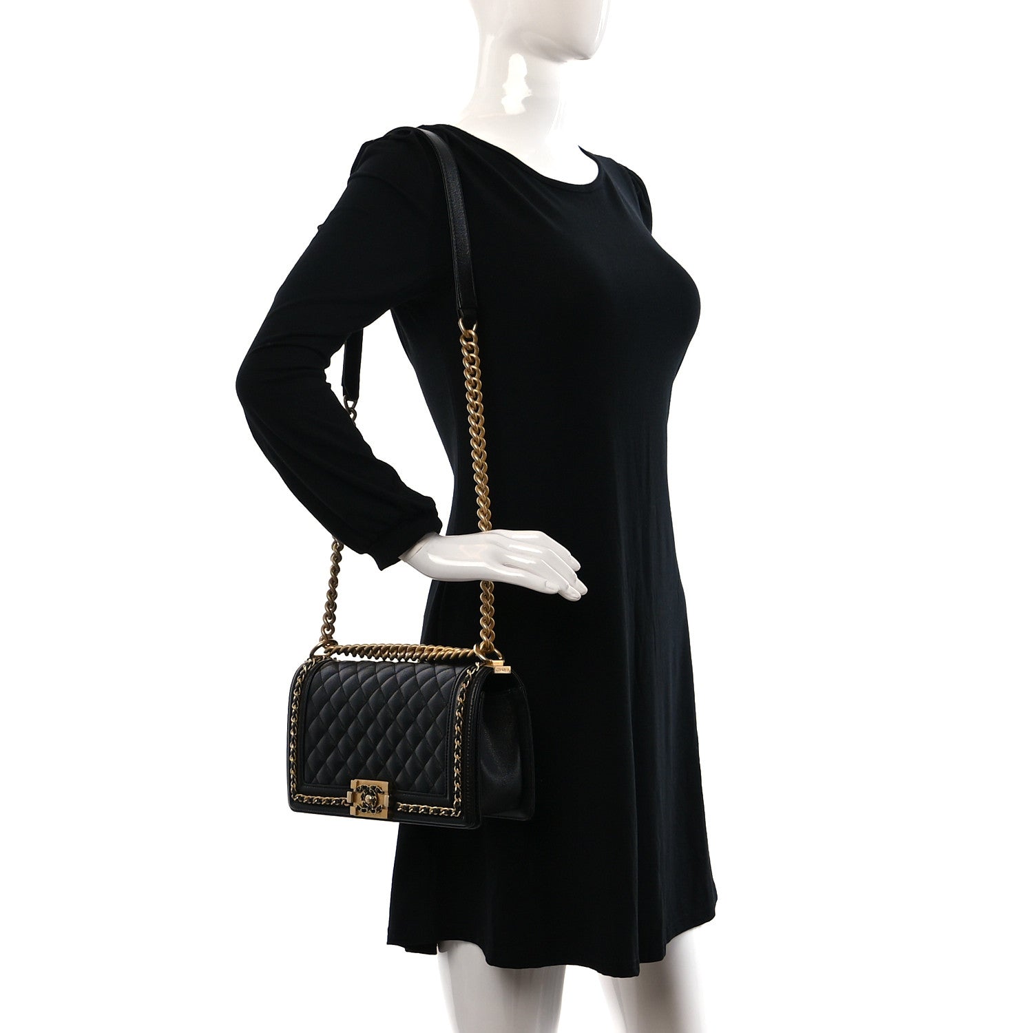 Chanel Caviar Quilted Medium Chain Around Boy Flap Black 2 of 9