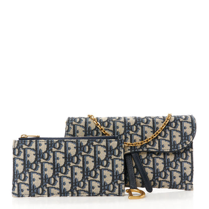 Christian Dior Oblique Saddle Chain Long Wallet Blue 3 of 13