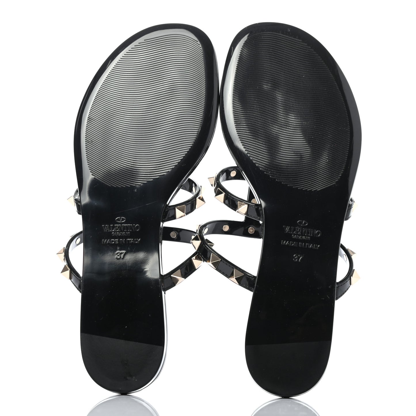PVC Jelly Rockstud Caged Flat Thong Sandals 37 Black