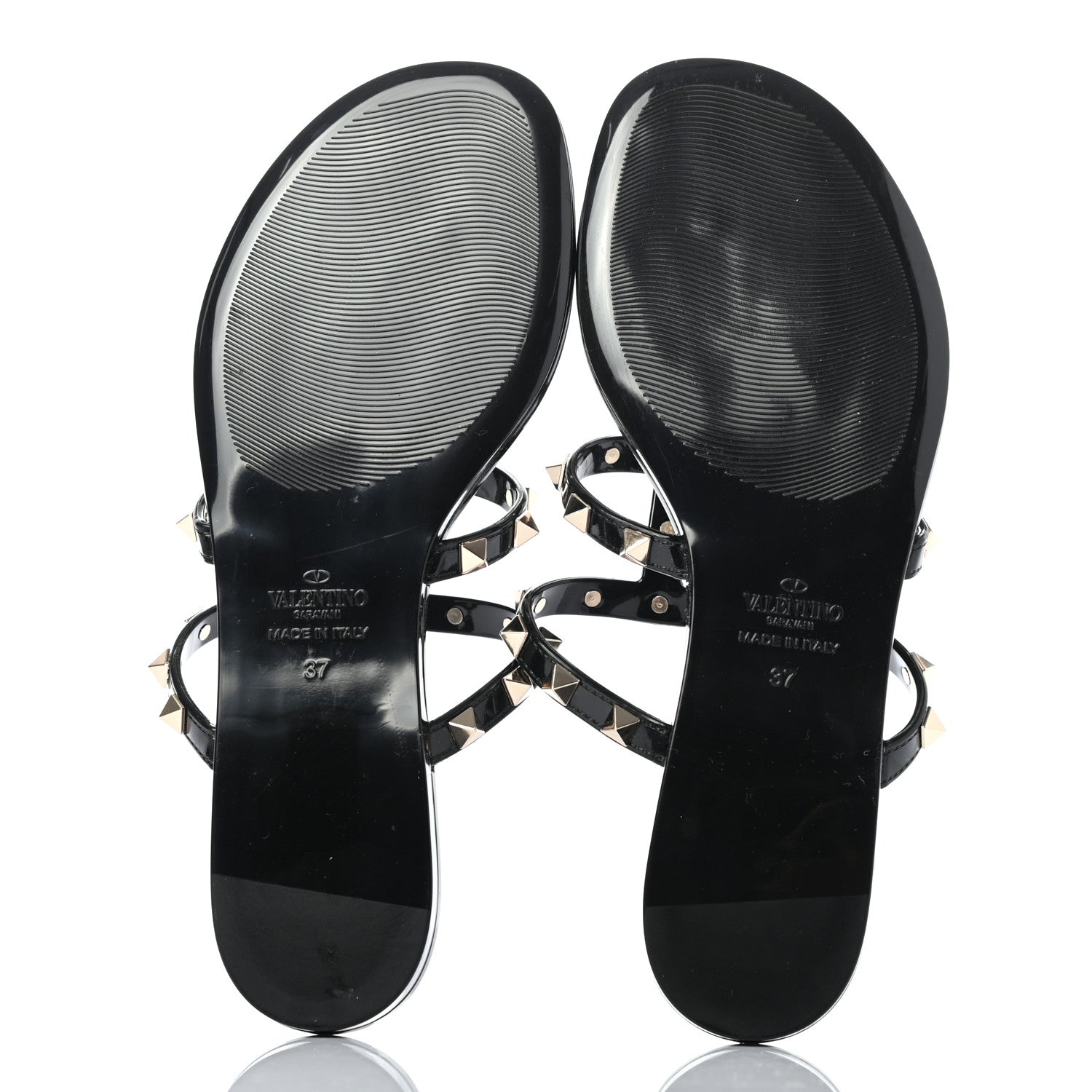 Valentino Garavani PVC Jelly Rockstud Caged Flat Thong Sandals 37 Black 5 of 7
