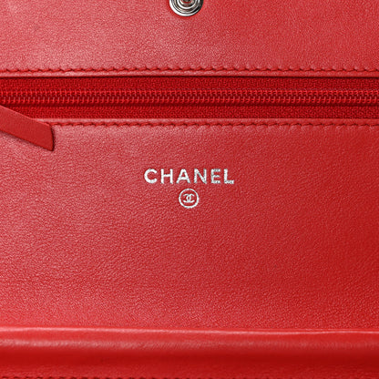 Chanel Lambskin Diamond Stitched Wallet On Chain WOC Red 6 of 12