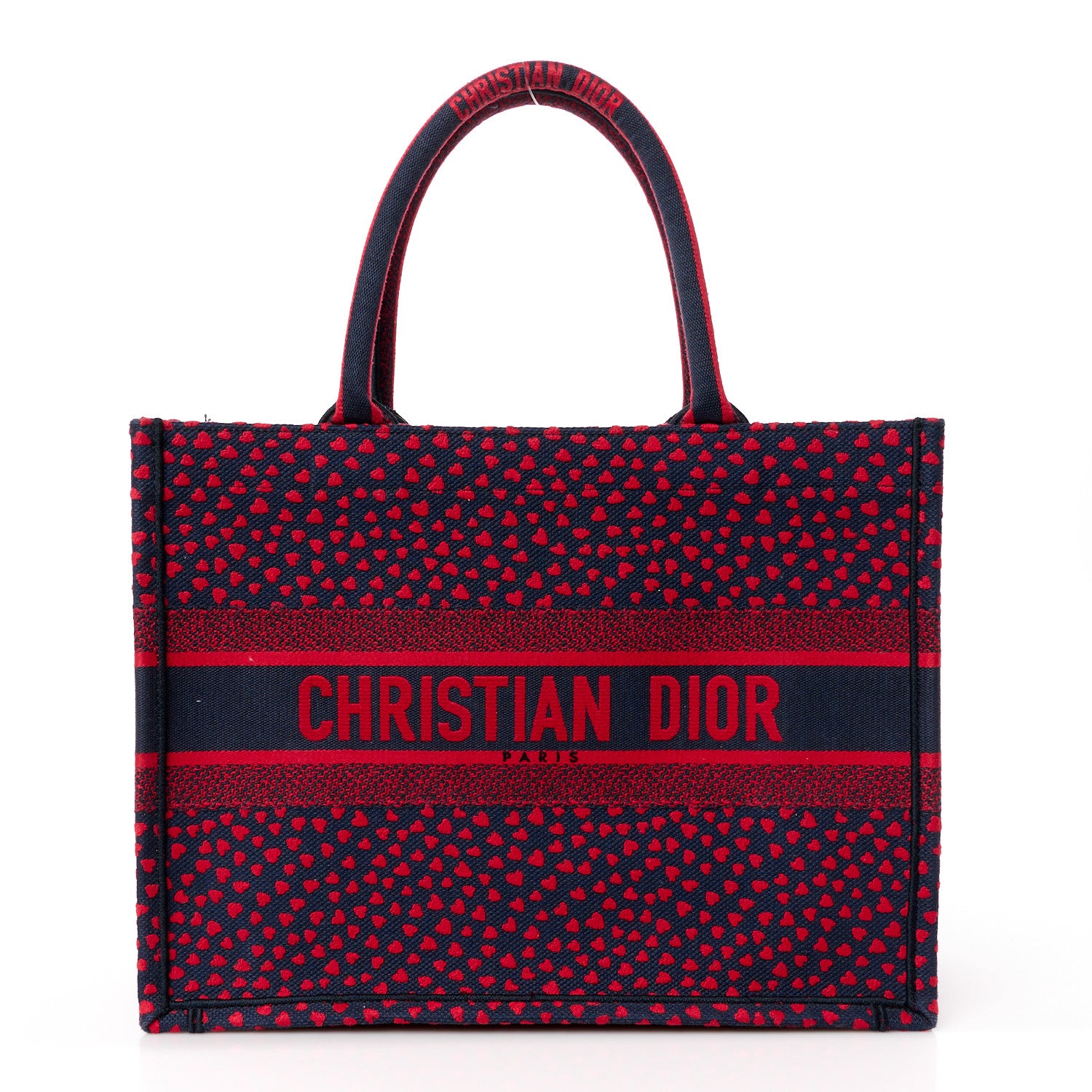 Christian Dior Canvas Embroidered Pop Heart I Love Paris Medium Book Tote Red Multicolor 1 of 12