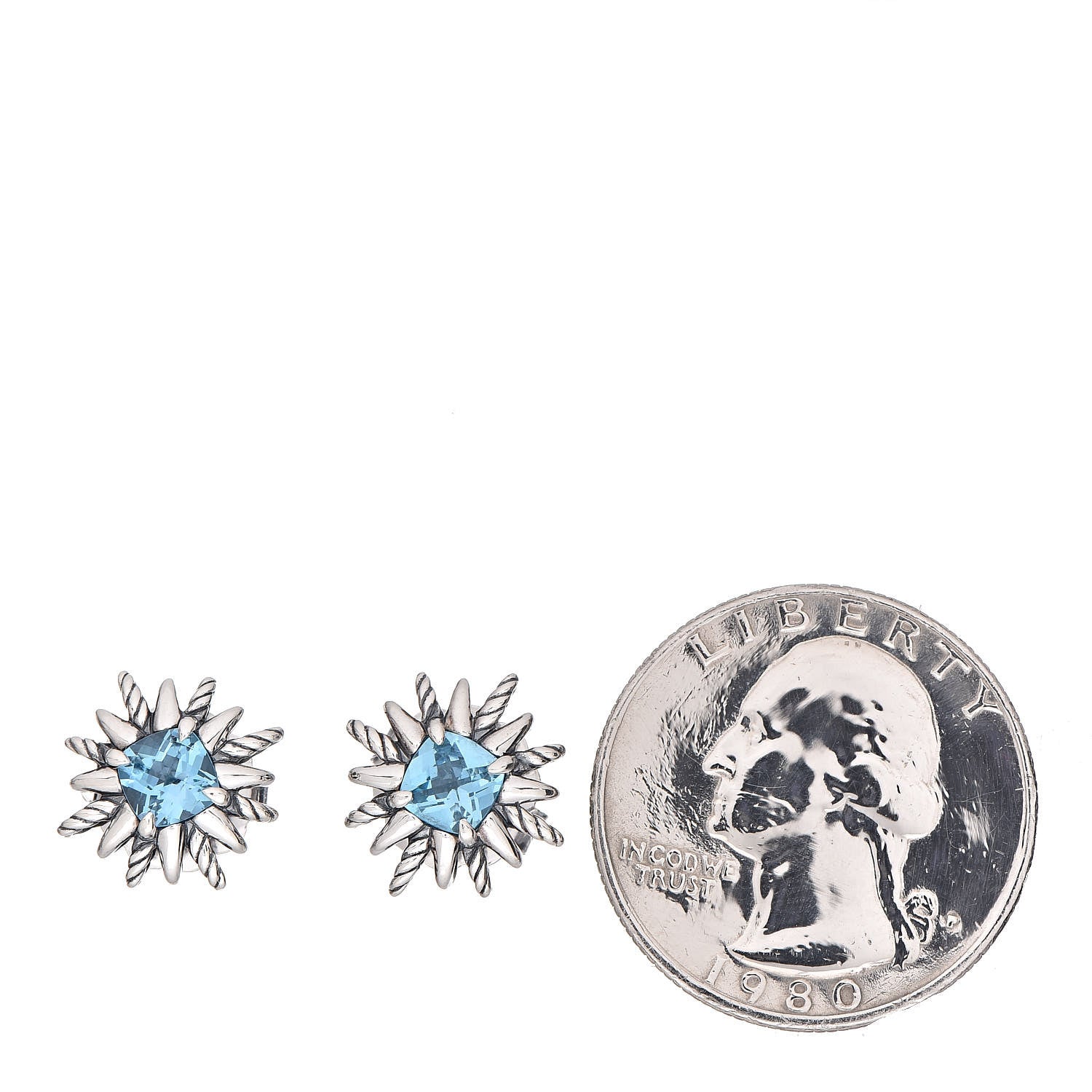 David Yurman Sterling Silver Blue Topaz Starburst Stud Earrings 2 of 4