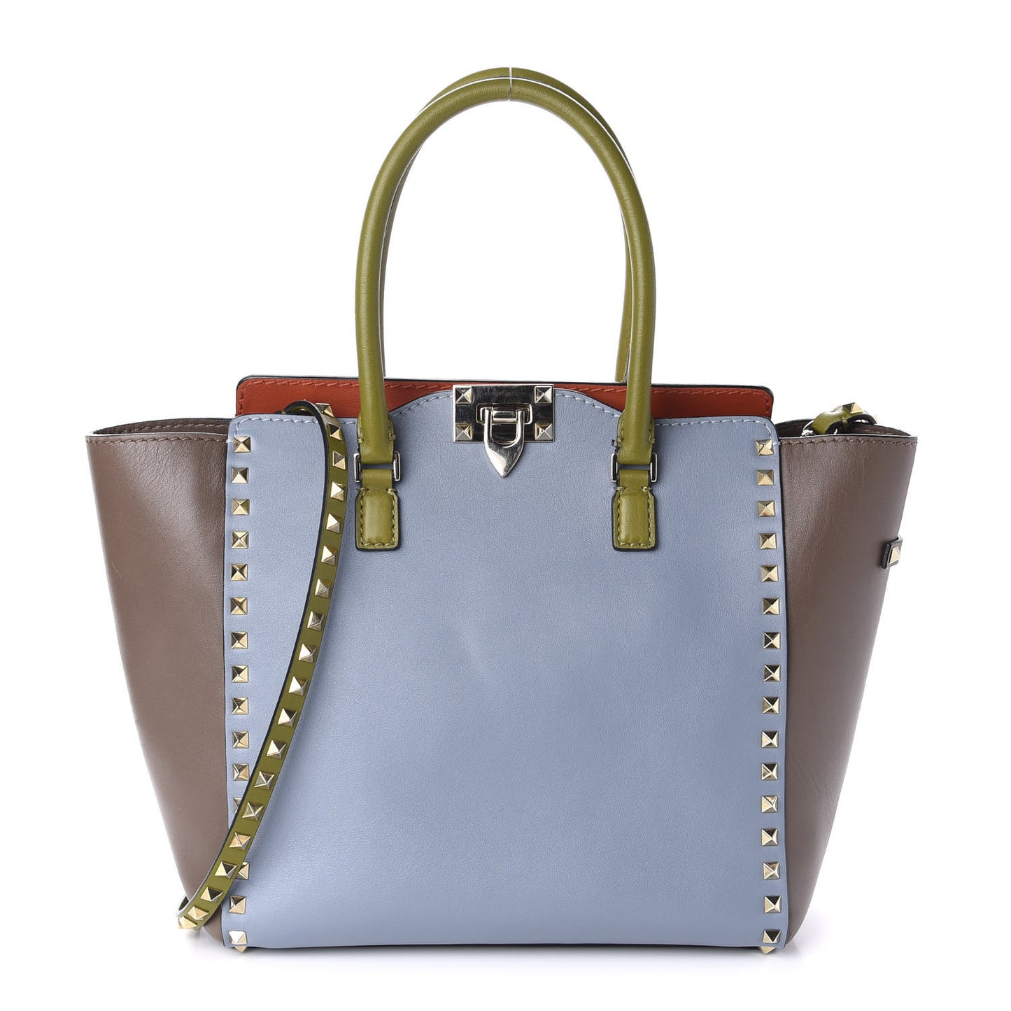 Vitello Colorblock Rockstud Double Handle Tote Multicolor