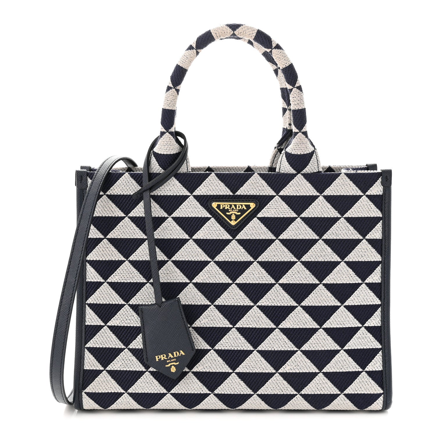 Prada Jacquard Saffiano Triangolo Symbole Embroidered Small Tote Baltico Talco 1 of 10