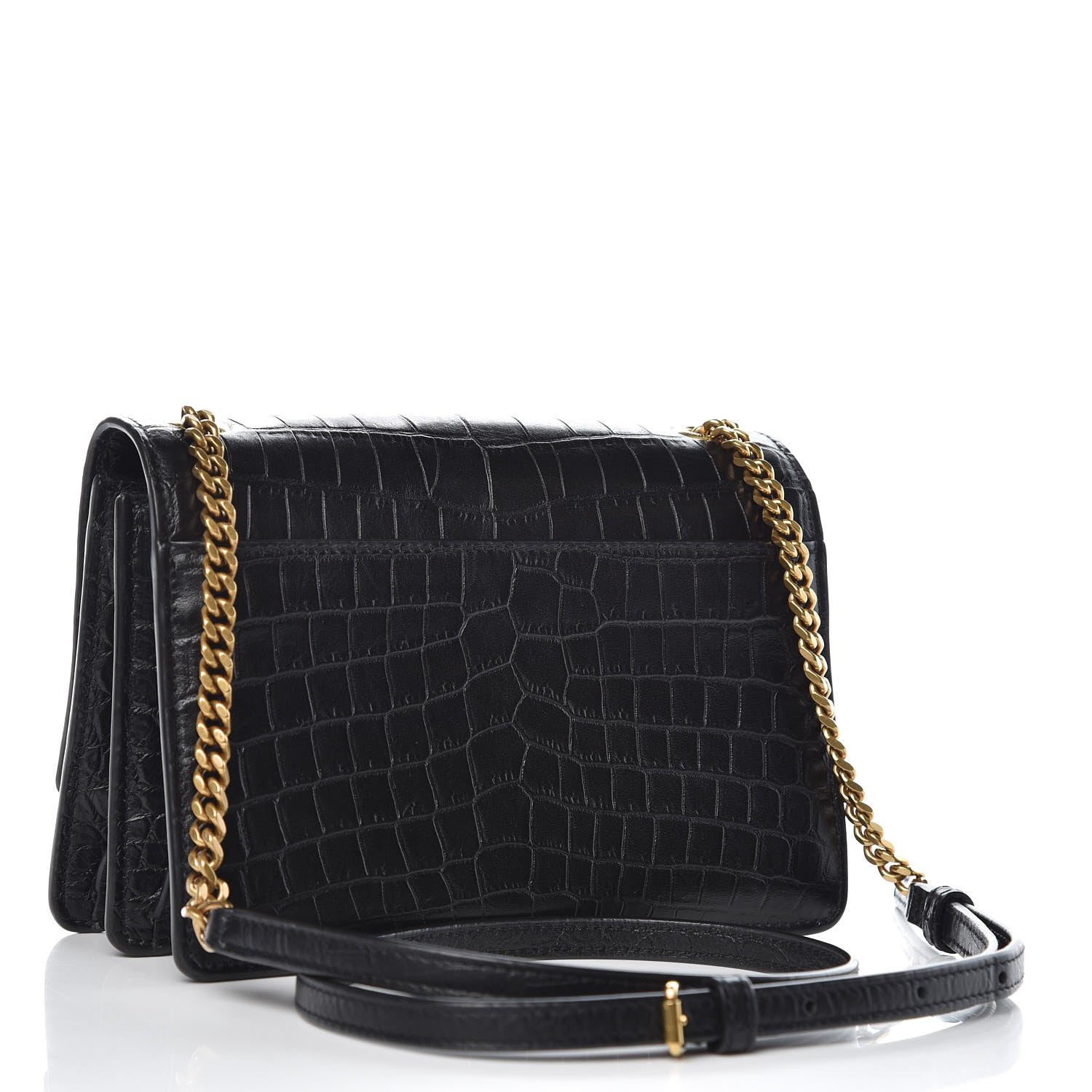 Saint Laurent Calfskin Crocodile Embossed Small Monogram Sunset Black 3 of 11