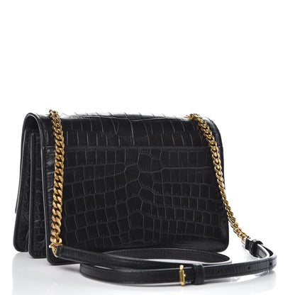 Saint Laurent Calfskin Crocodile Embossed Small Monogram Sunset Black 3 of 11