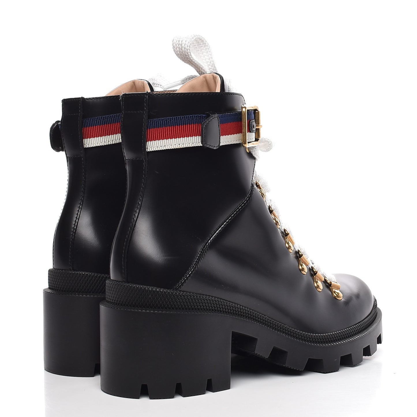 Calfskin Sylvie Web Lace Up Combat Boots 36 Black
