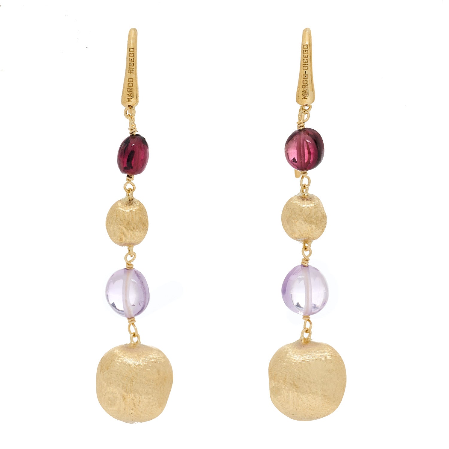 Marco Bicego 18K Yellow Gold Garnet Amethyst Africa Drop Earrings 1 of 5