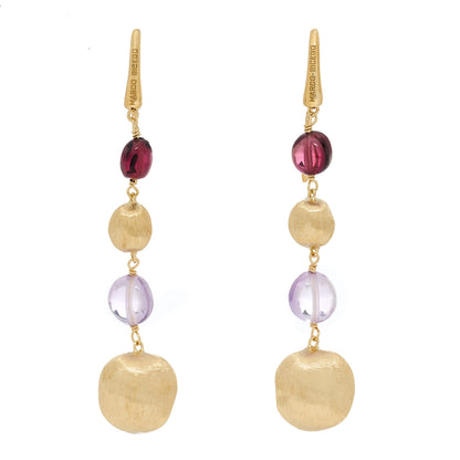 Marco Bicego 18K Yellow Gold Garnet Amethyst Africa Drop Earrings 1 of 5