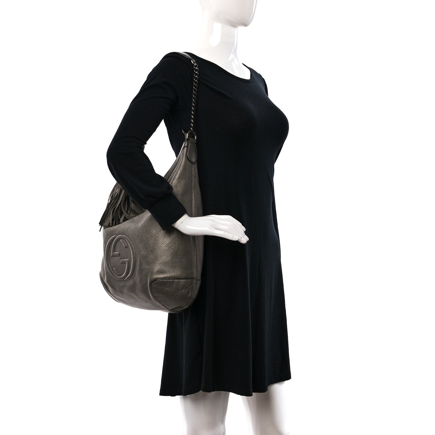 Metallic Pebbled Calfskin Medium Soho Chain Hobo Sasso