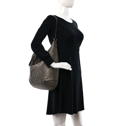 Gucci Metallic Pebbled Calfskin Medium Soho Chain Hobo Sasso 2 of 11