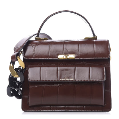 Marc Jacobs Calfskin Crocodile Embossed Uptown Shoulder Bag Brown 1 of 9