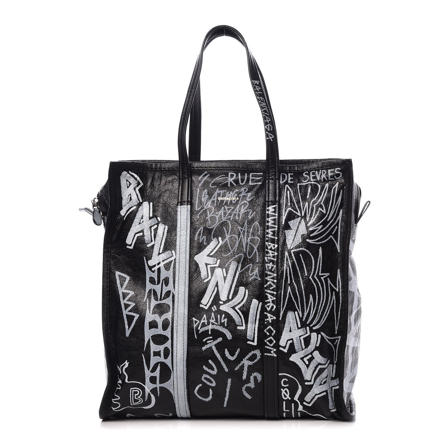 Agneau Arena Graffiti All Over Medium Bazar Shopper Tote Black White