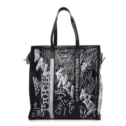 Balenciaga Agneau Arena Graffiti All Over Medium Bazar Shopper Tote Black White 1 of 9