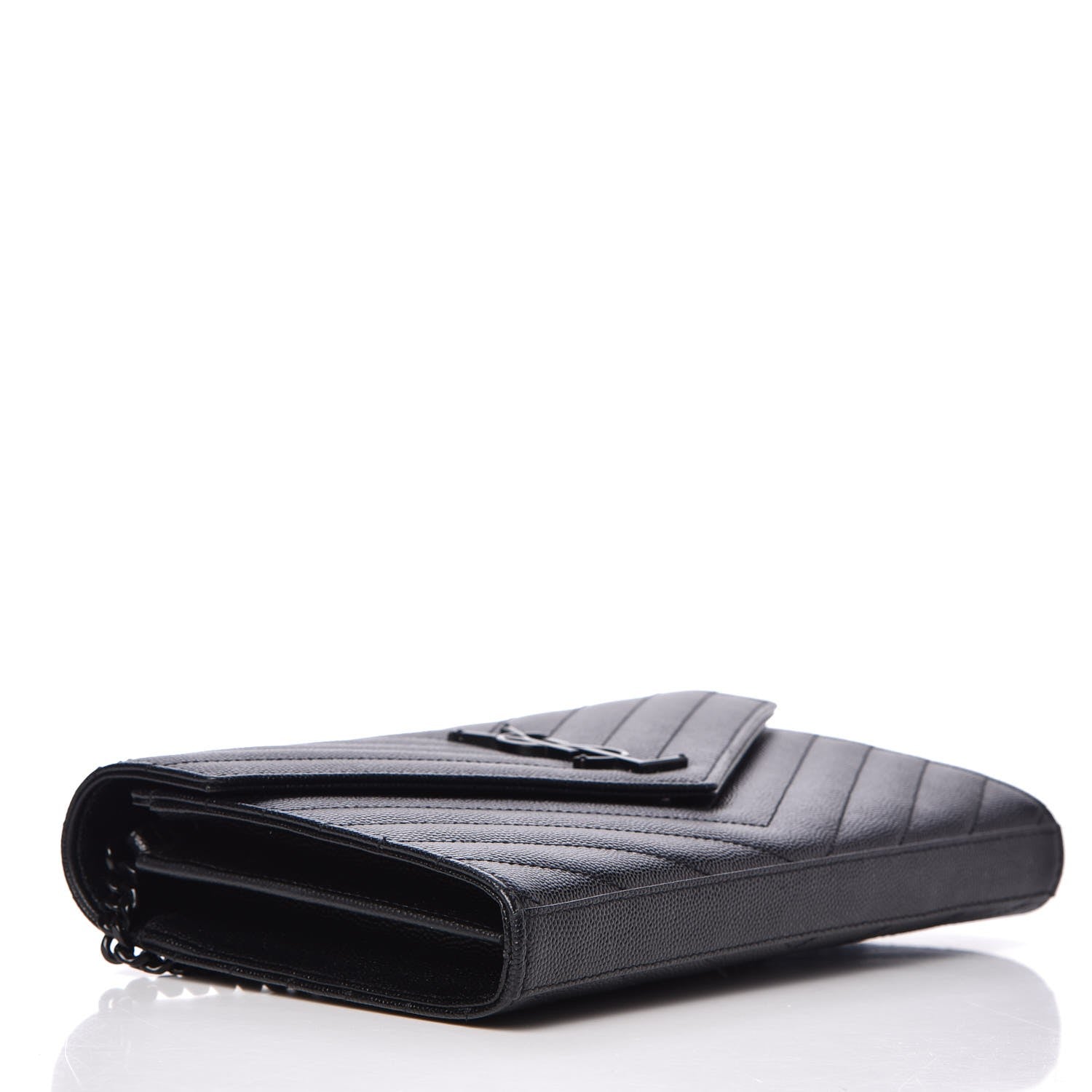 Saint Laurent Grain De Poudre Matelasse Chevron Monogram Chain Wallet Black 4 of 8
