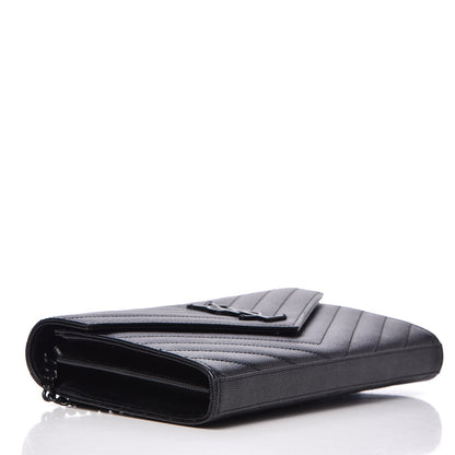 Saint Laurent Grain De Poudre Matelasse Chevron Monogram Chain Wallet Black 4 of 8