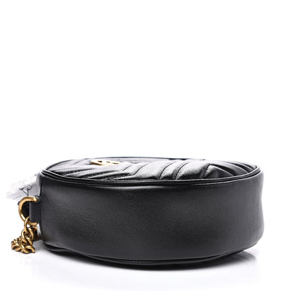 Gucci Azalea Calfskin Matelasse Heart Mini GG Marmont Round Shoulder Bag Black 3 of 9