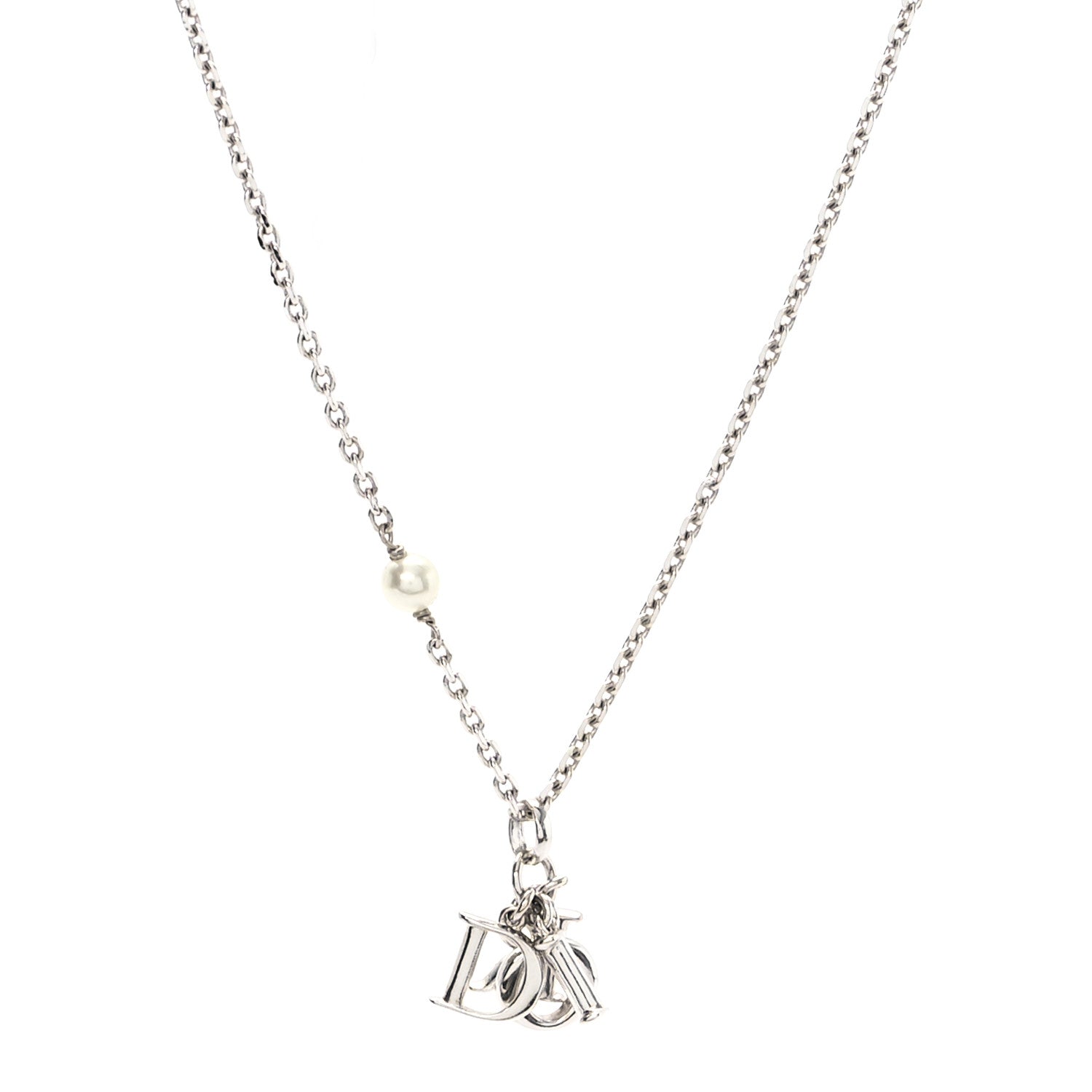 Christian Dior Pearl Logo Necklace Silver 1 of 4