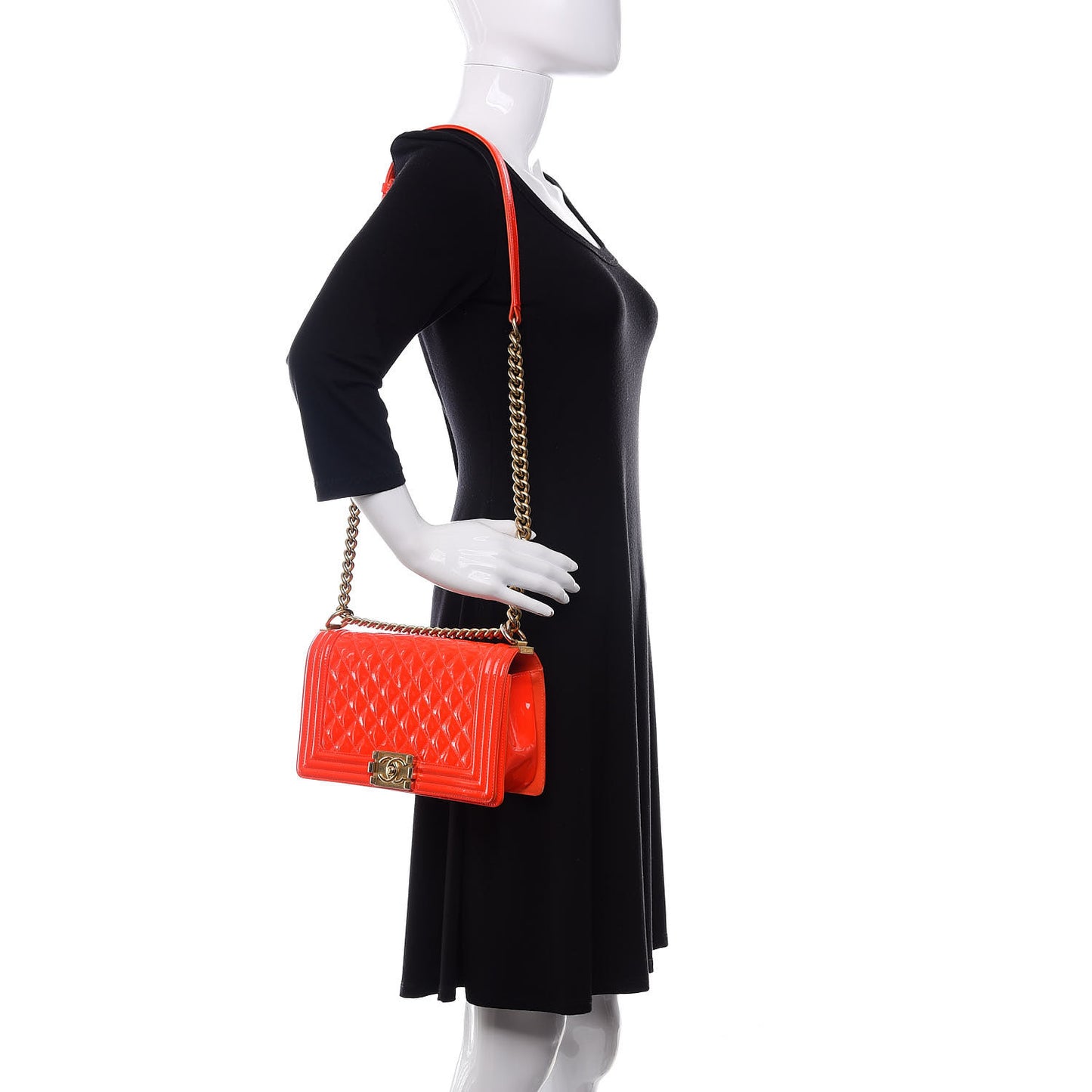 Patent Quilted Medium Boy Flap Orange