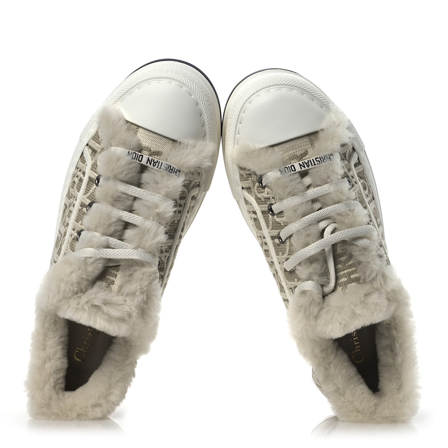 Christian Dior Canvas Oblique Shearling Walk'N'Dior Platform Sneakers  38.5 Beige Natural 2 of 11