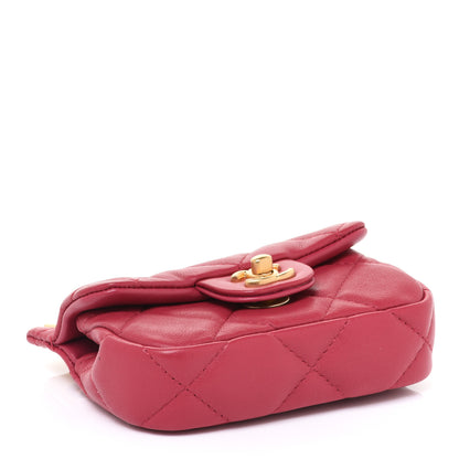 Chanel Calfskin Quilted Lady Handle Flap Card Holder With Chain Dark Pink 4 of 9