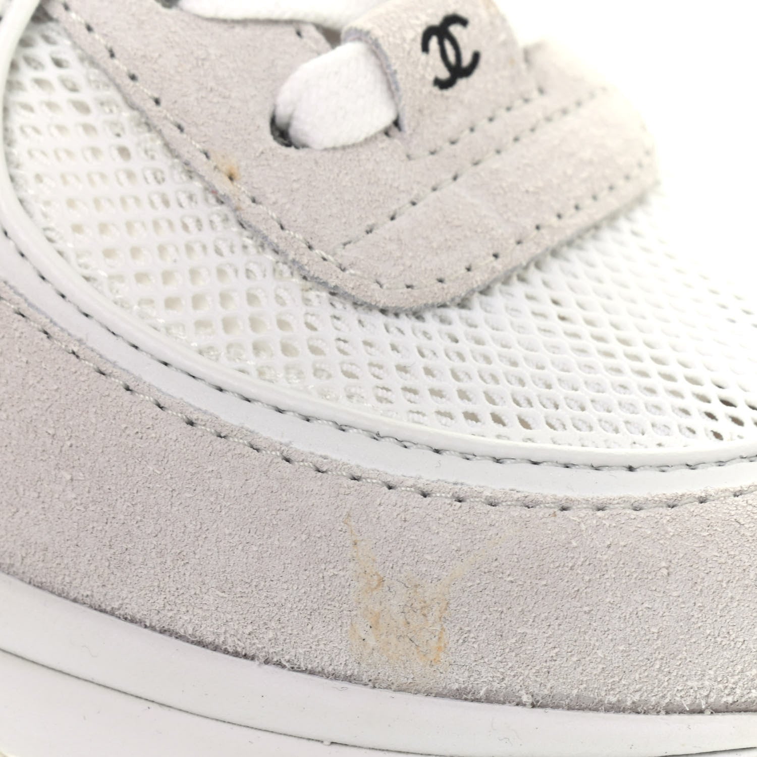 Chanel Suede Calfskin CC Sneakers 37 White Grey 9 of 9