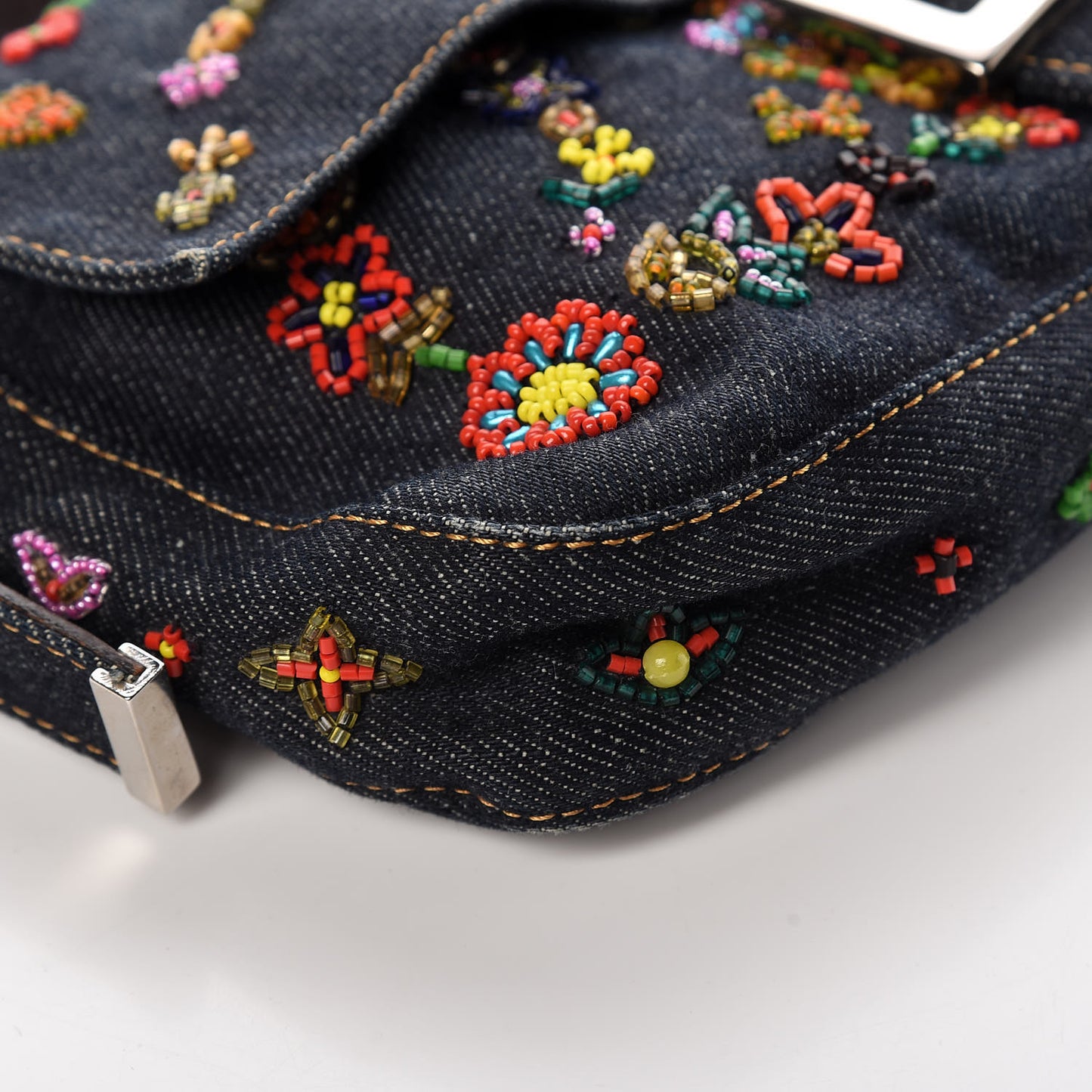 Denim Ricami Beaded Baguette Blue