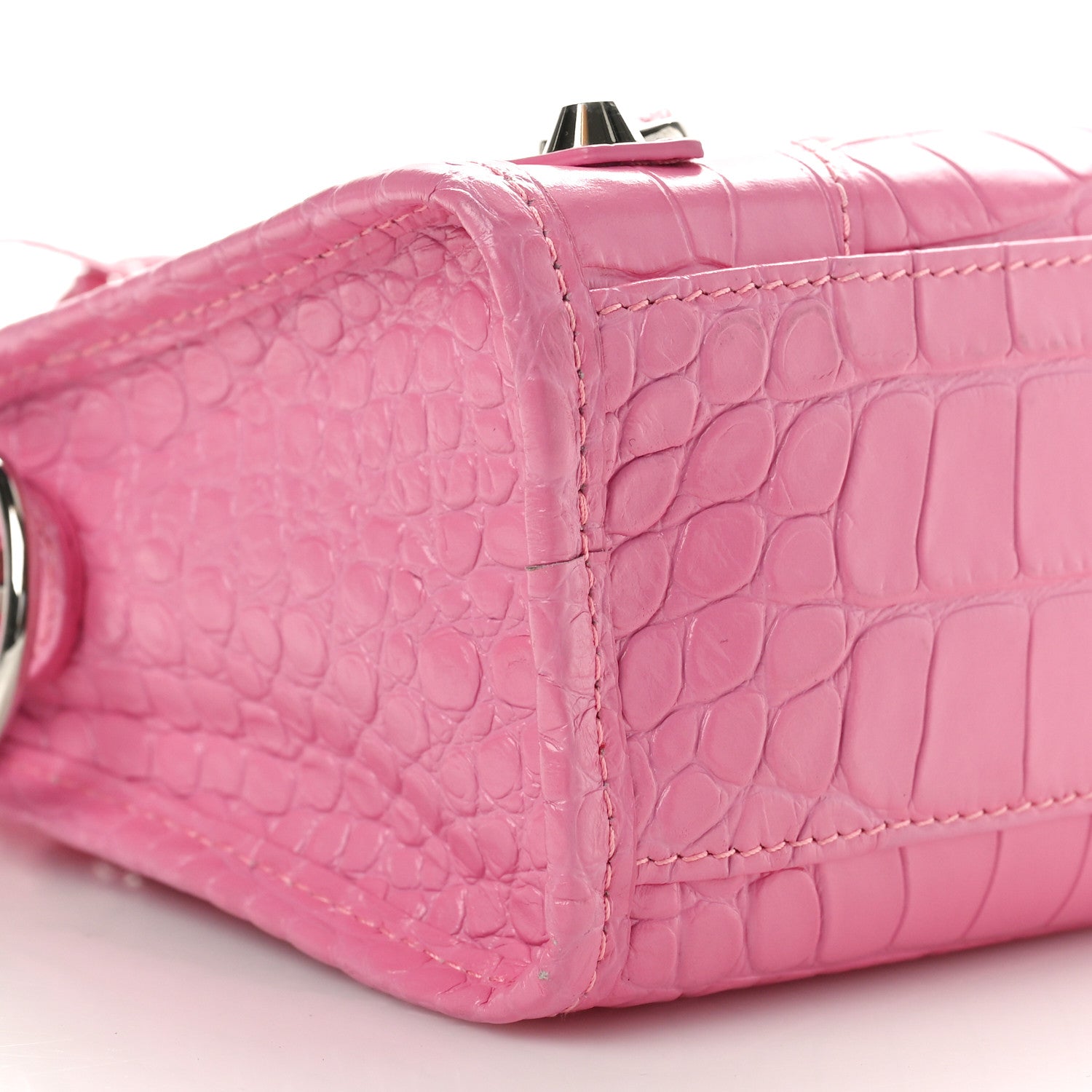 Balenciaga Shiny Supple Calfskin Crocodile Embossed Classic Silver Hardware Mini City Baby Pink 10 of 11