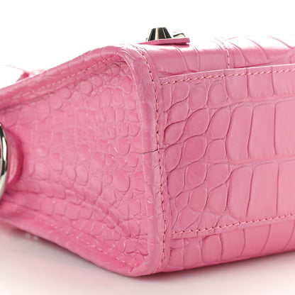 Balenciaga Shiny Supple Calfskin Crocodile Embossed Classic Silver Hardware Mini City Baby Pink 10 of 11