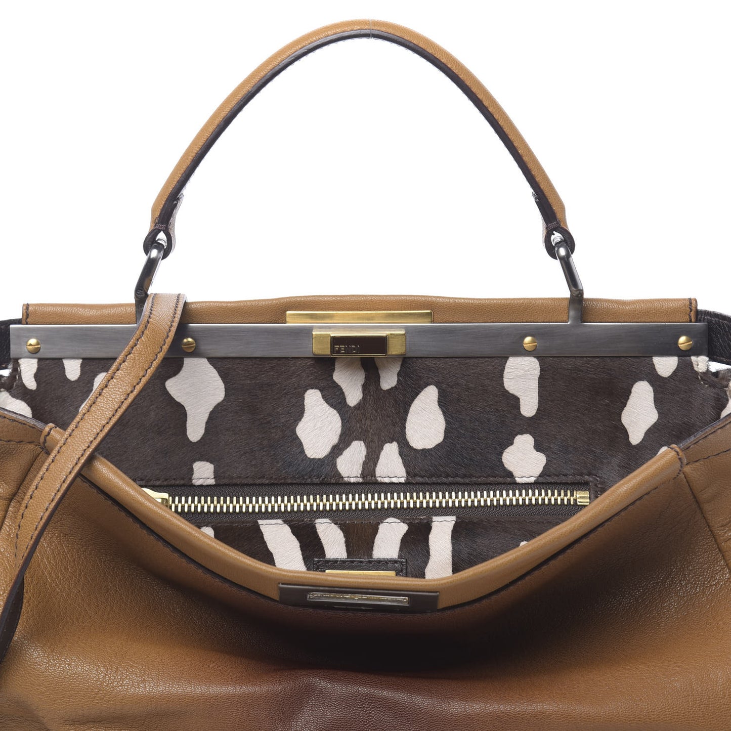 Goatskin Calf Hair Large Peekaboo Iconic Satchel Cuoio Moro