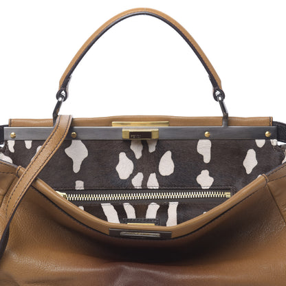 Fendi Goatskin Calf Hair Large Peekaboo Iconic Satchel Cuoio Moro 10 of 12