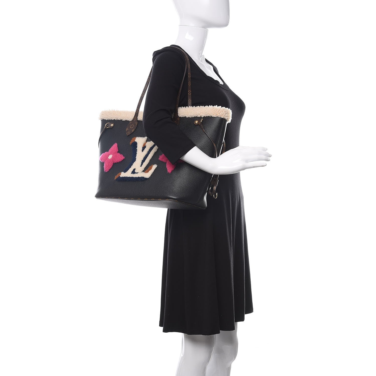 Louis Vuitton Calfskin Monogram Teddy Neverfull MM Black 2 of 10