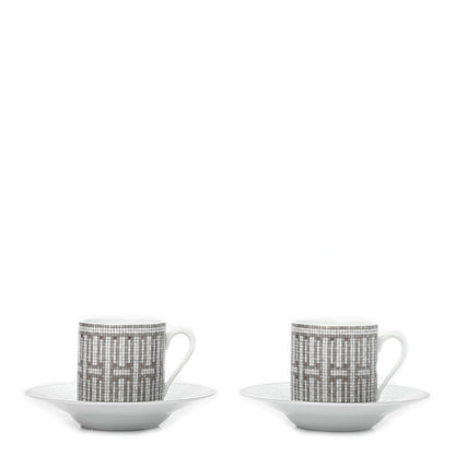 Hermes Porcelain Mosaique au 24 Coffee Cup and Saucer Set of 2 3 of 7