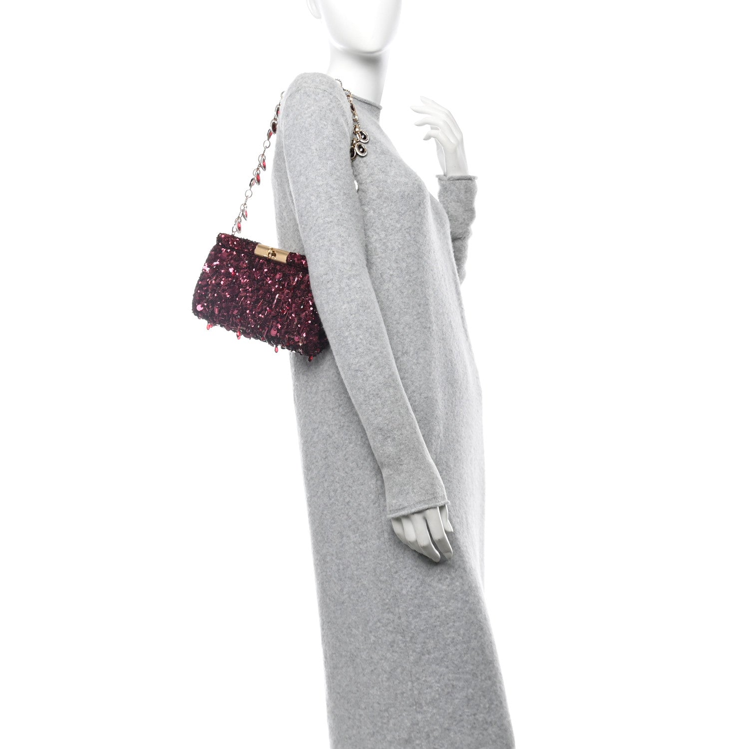 Dolce & Gabbana Sequin Crystal Embellished Marlene Chain Clutch Bordeaux Rosso 2 of 12