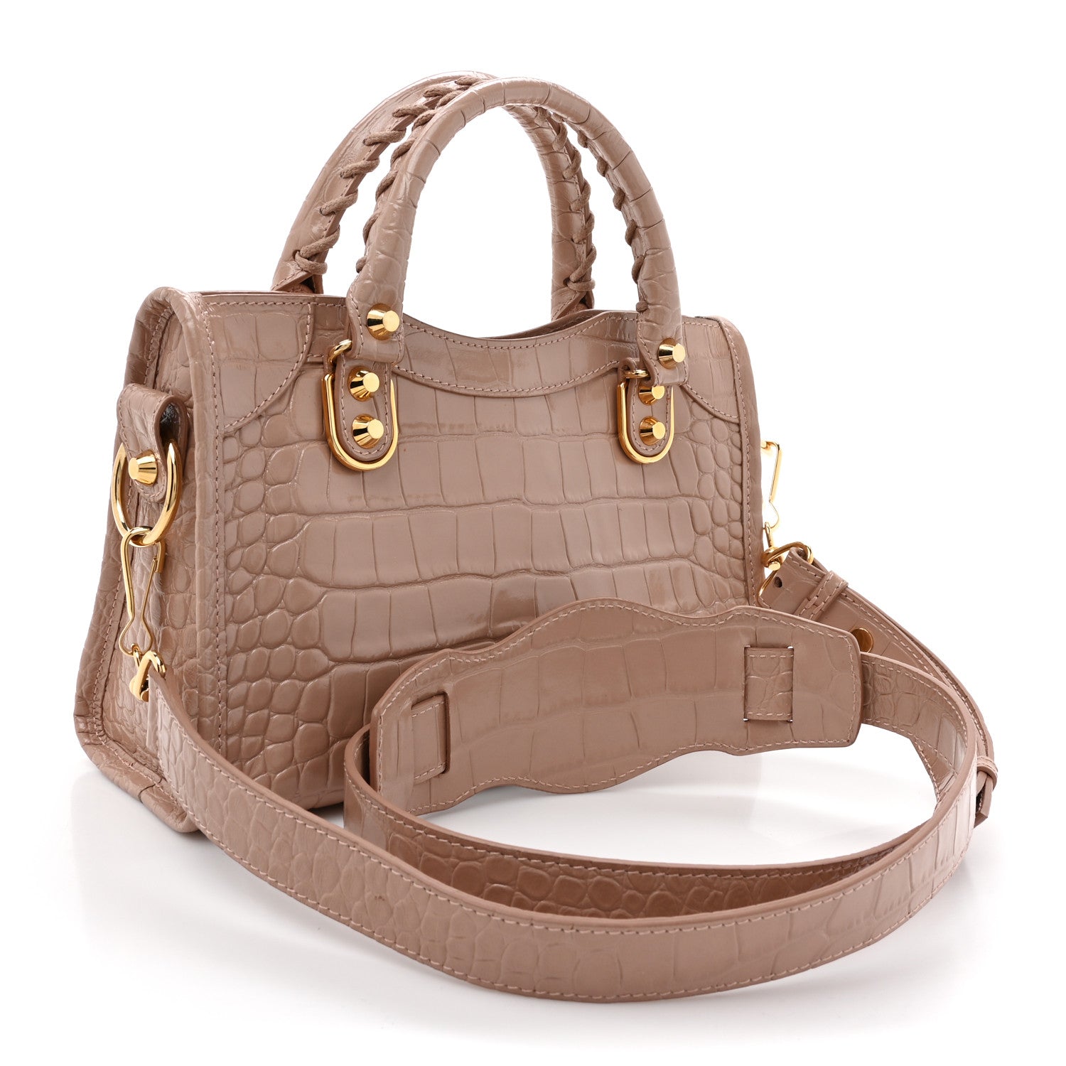 Balenciaga Shiny Supple Calfskin Crocodile Embossed Gold Metallic Edge Hardware Mini City Nude Beige 4 of 15